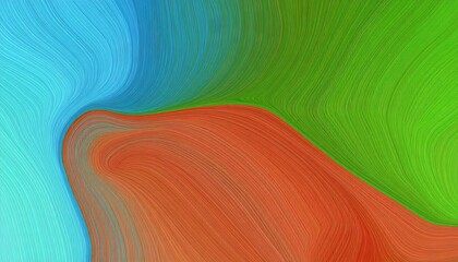 A vibrant abstract design featuring flowing lines of teal, lime green, and terracotta colors.