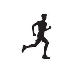 Runner mid stride silhouette. Side profile runner in full stride fitness icon.