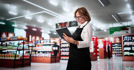 Smiling Young Woman Cashier At Grocery Store