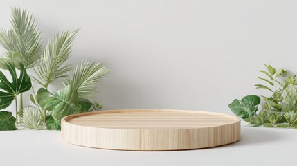 Minimalist Podium with Natural Greenery for Product Display, Featuring a Clean, Modern Aesthetic