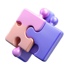 Four pastel puzzle pieces isolated on transparent background