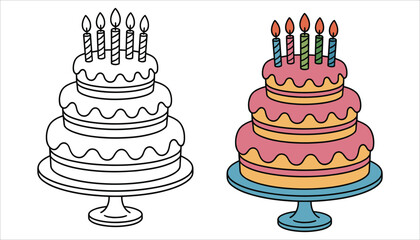 Birthday Cake Vector Illustration with Candles and Icing