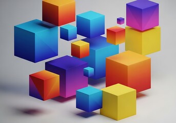 Fototapeta premium Colorful gradient cubes hovering in a dynamic composition evoking depth and modern design