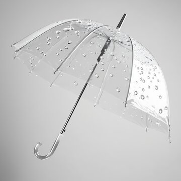 transparent umbrella with raindrops on a gray background