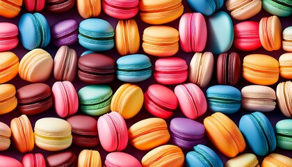 colorful assorted macarons arranged in a seamless pattern