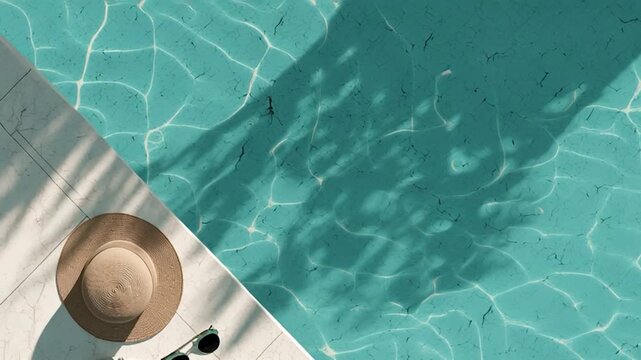An idyllic overhead shot captures a serene poolside scene, perfect for themes of relaxation and vacation.