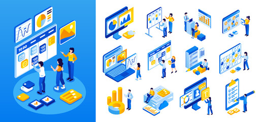 Isometric Digital Project Management and Task Organization Illustration