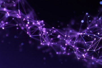 Abstract digital network with glowing violet polygonal lines and particles