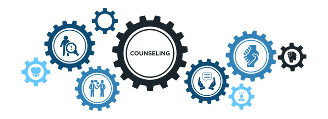 Counseling Banner Concept: Diagnosis, Empathy, Therapy, Expert Advice, and Mental Health Support