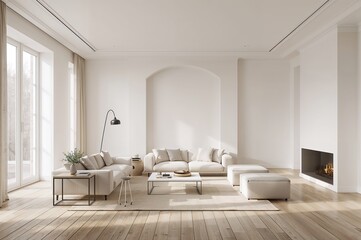 Fototapeta premium Modern living room with comfortable seating and natural light shining through