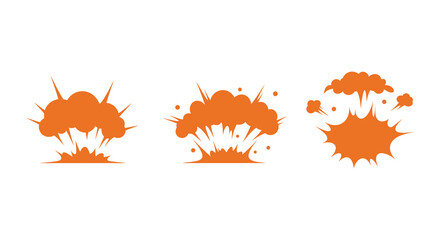 orange explosion silhouettes on white background in various stages of eruption