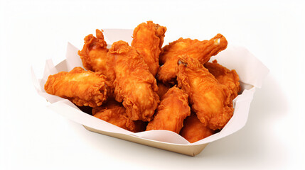 Crispy fried chicken pieces in tray