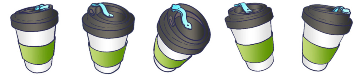 Reusable Coffee Cup PNG Illustration with Lid and Green Sleeve for Cafe and Beverage Design