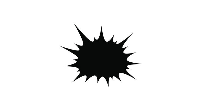 A large black explosion or burst shape on a white background
