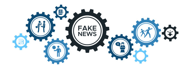 Fake News and Disinformation Prevention Banner with Rumor Control, Chaos Management, and Clarity Icons