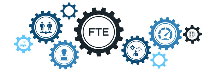 Full-Time Equivalent (FTE) Management Banner Icons for Web: Employee Workload, Measurement Standards, Equivalency, and Comparability Metrics