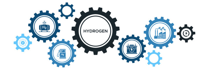 Hydrogen Energy Icon Concept Featuring Renewable Power, Electrolysis, and Industrial Applications of Hydrogen Gas