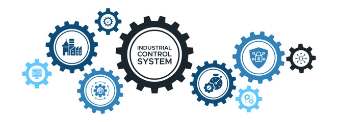 Industrial Control Systems Optimization Banner with Centralized Management, Security, and Process Efficiency Icons