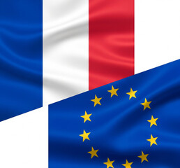 Drapeaux France et Europe sur fond blanc