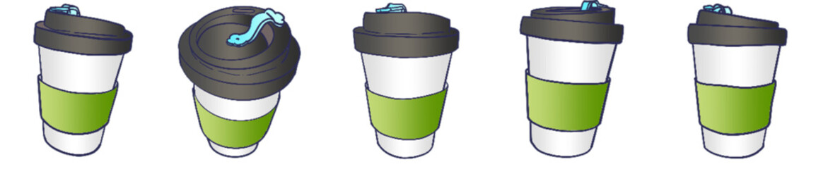 Reusable Coffee Cup PNG Illustration with Lid and Green Sleeve for Cafe and Beverage Design