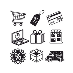 Cyber Monday Sale Vector Icons Bundle | Shopping, Discount, Online Store Silhouette Pack