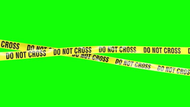 3d Yellow caution tape swinging on green screen background