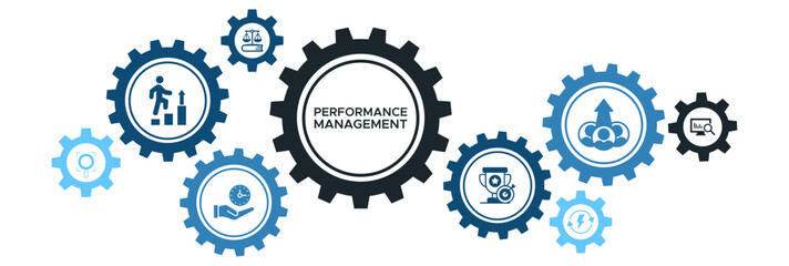 Performance Management Banner Vector Concept with Icons for Time Management, Efficiency, Balanced Scorecard, and Goal Prioritization © David