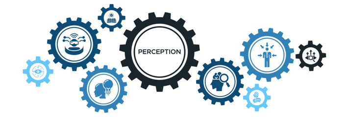 Perception and Cognition Banner Icon Concept Featuring Sensory Systems, Reality, Memory, and Knowledge Understanding