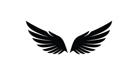 Black silhouette of spread wings on white background