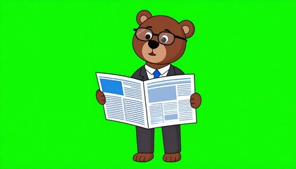 Bear in suit reading newspaper.