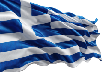 Waving Greek flag, blue and white stripes, in motion