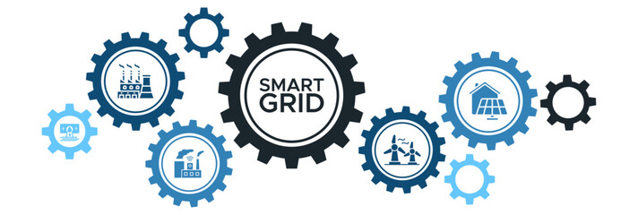 Smart Grid Energy Management Icon Concept Including Renewable Power, Thermal, Hydroelectric, and Wind Energy Systems