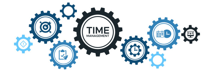 Time Management Icon Concept Featuring Scheduling, Prioritization, Efficiency, Alerts, and Objective Control Tools