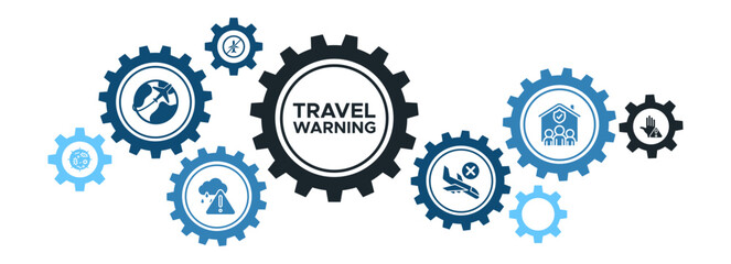 Travel Warning Banner Concept: Coronavirus Advisory, Flight Cancellations, Quarantine, and Travel Restrictions
