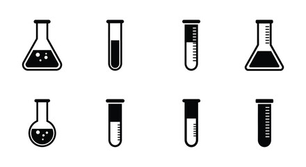 Collection of laboratory equipment icons including beakers and test tubes
