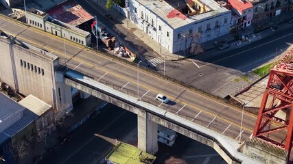 Aerial Drone Scene of Puente Transbordador Nicolas Avellaneda bridge in Buenos Aires Argentina.