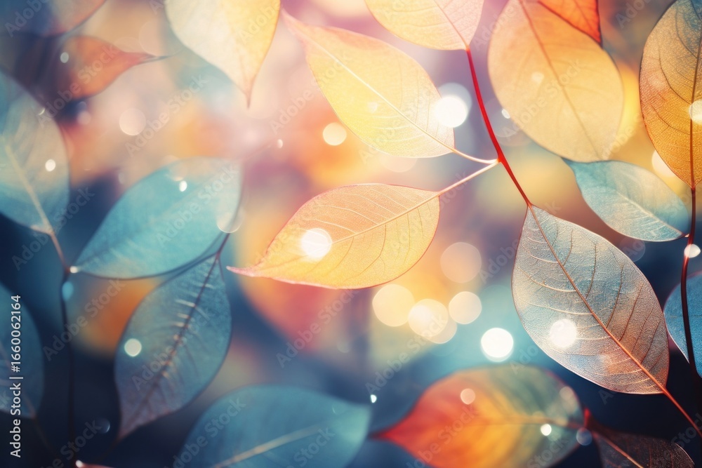 Wall mural leaf shaped pattern bokeh effect background light leaf backgrounds.
