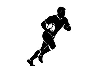 Fototapeta premium Silhouette of Male Rugby Player Charging Forward with Ball Isolated on White