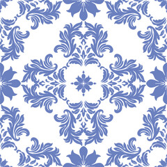 Blue Thai pattern flower texture for background, seamless pattern.