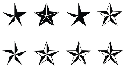 A collection of eight black and white star shapes with various designs