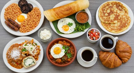 Traditional international breakfast foods from different countries, cultural diversity, World Food Day