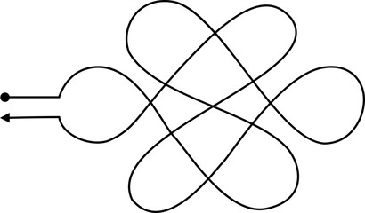 Intersecting loop pattern formed with thick curved lines crossing and weaving into a repeated form.