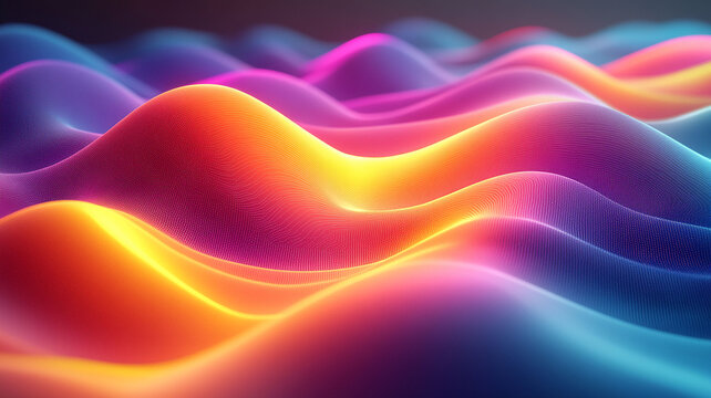Abstract glowing waves of connected particles.
 A vibrant, futuristic landscape of light and color.