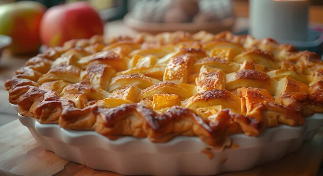 A Close Up of a Blue and White Pie with a Crust Pattern