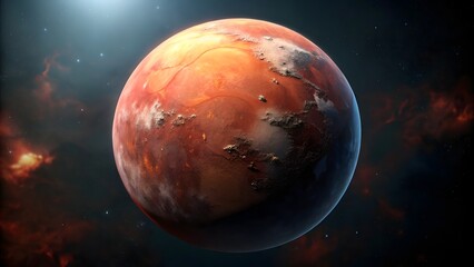 Obraz premium Mars The Red Planet in Space with Fiery Nebula and Distant Stars