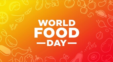 World Food Day typography design with food illustrations, bright background, modern vector style