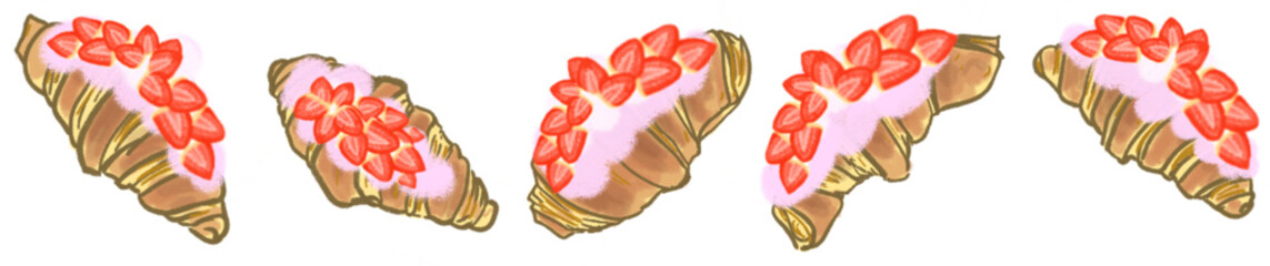 Strawberry Cream Croissant PNG Illustration with Fresh Berries and Whipped Topping for Bakery Design