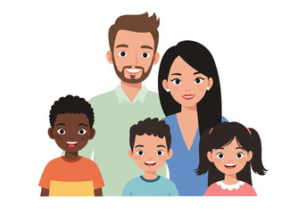 Diverse Family Portrait – Colorful Illustration of Parents and Children Together