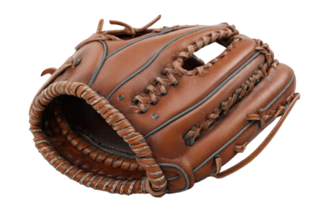 Baseball glove, brown leather, intricate stitching