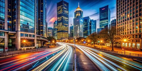 Fototapeta premium Vibrant City Lights Long Exposure - Urban Night Photography